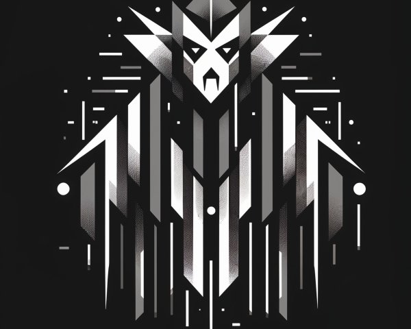 Geometric Black and White Abstract Design with Mask Figure