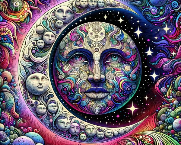 Vibrant Cosmic Scene with Ethereal Faces and Colors
