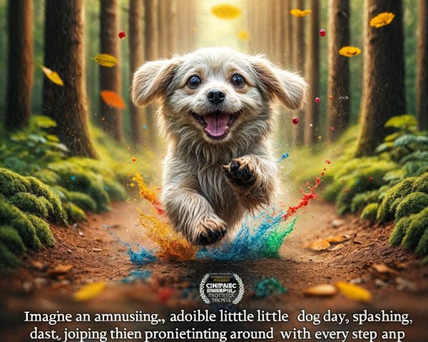 Playful Dog Splashing in a Vibrant Forest Scene