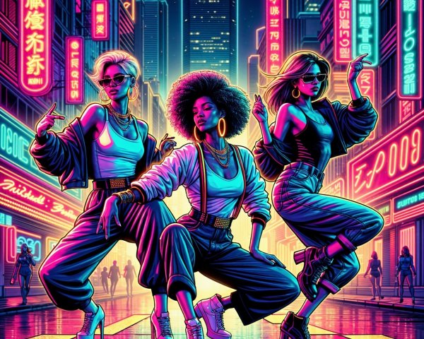 Stylish Women in Neon Urban Nightlife Scene