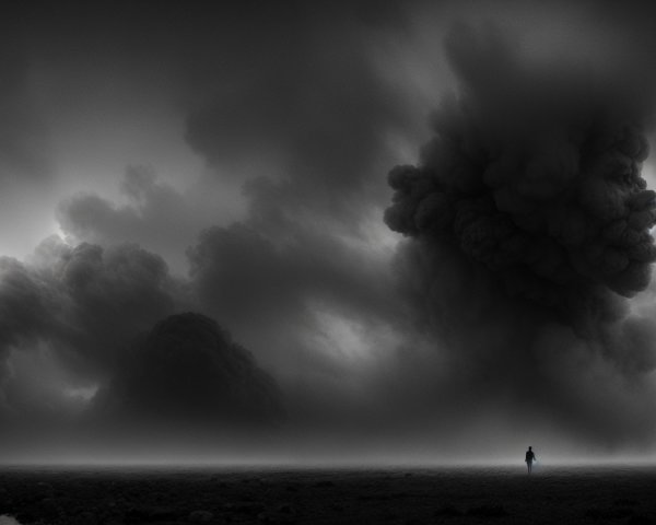 Solitary Figure in Dramatic Landscape with Clouds