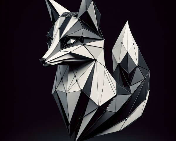 Geometric Black and White Fox Sculpture Design