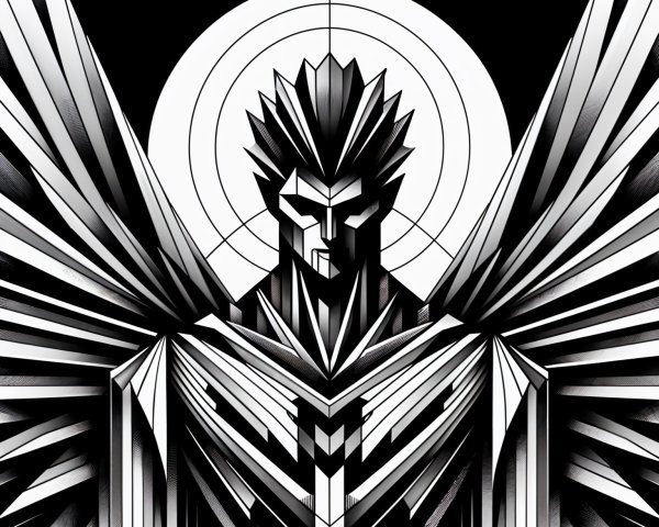 Stylized Winged Humanoid with Geometric Shapes