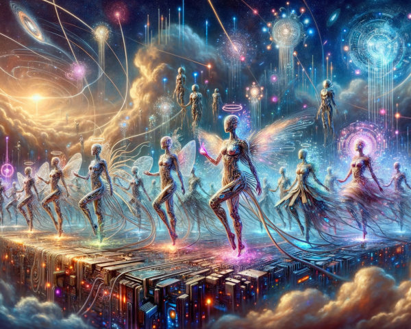Ethereal Figures in a Surreal Cosmic Landscape