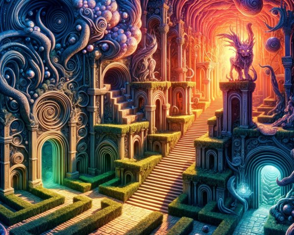 Surreal Landscape with Spiraled Structures and Colors