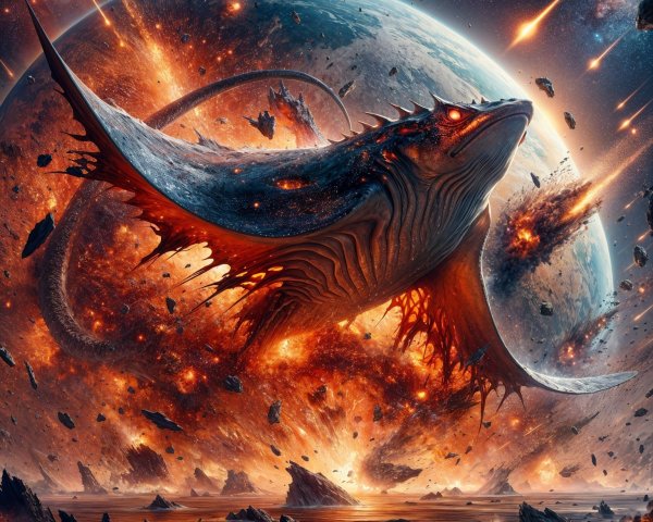 Cosmic Scene of a Manta Ray-like Creature in Space