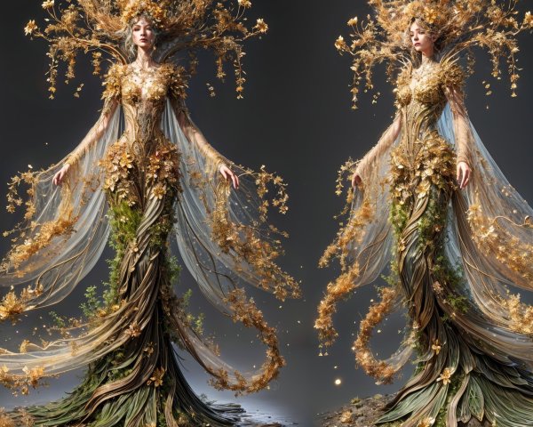 Fantastical Figure Adorned with Nature Elements