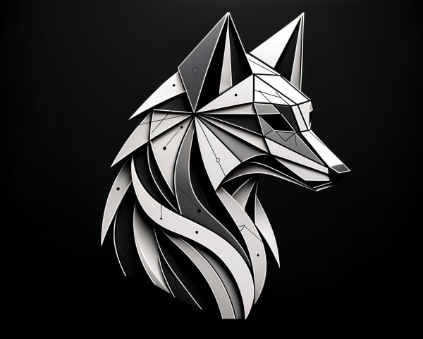 Stylized geometric wolf head design in black and white