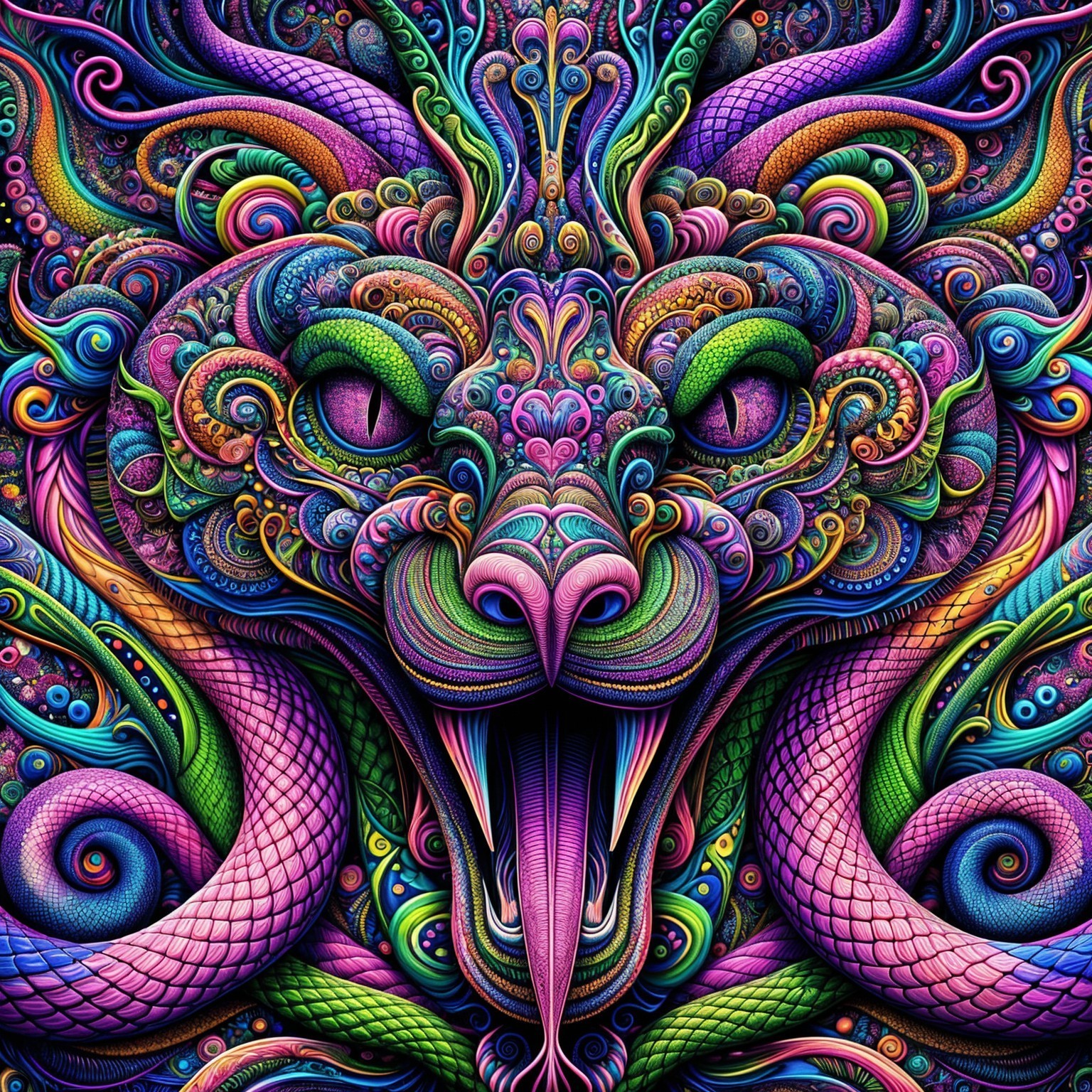 Vibrant Dragon Head Design with Colorful Patterns