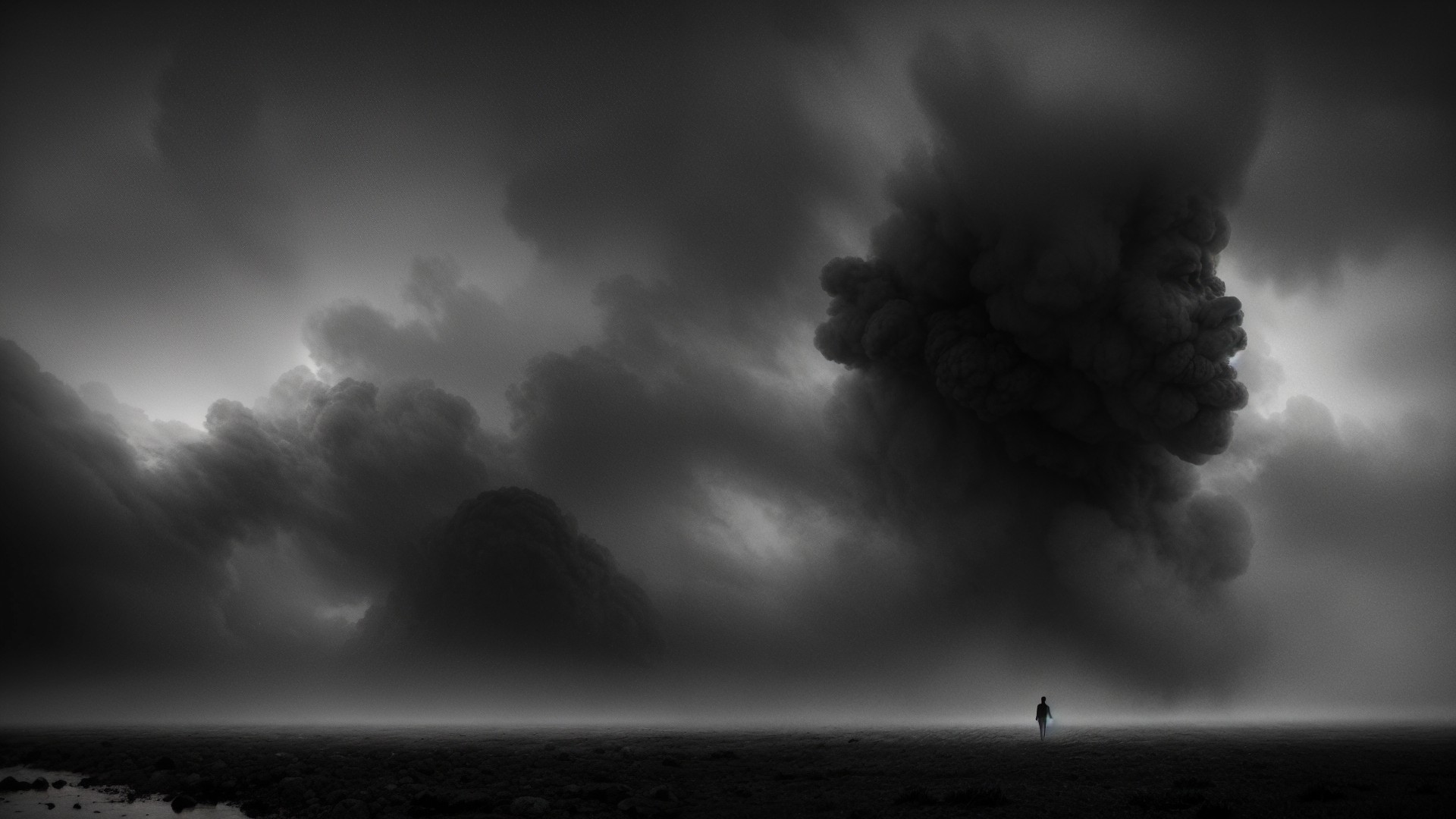 Solitary Figure in Dramatic Landscape with Clouds