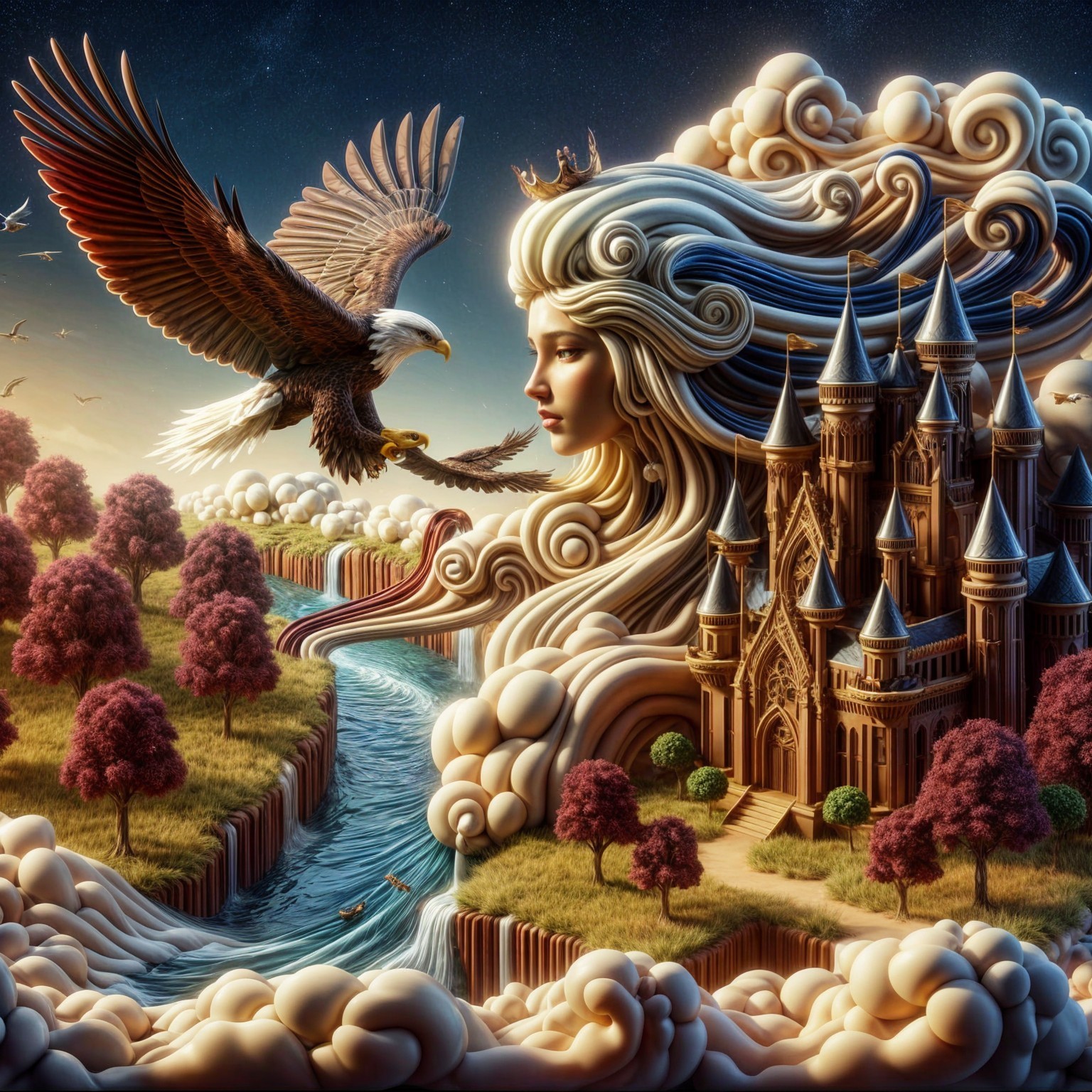 Majestic Castle in Whimsical Fantasy Landscape