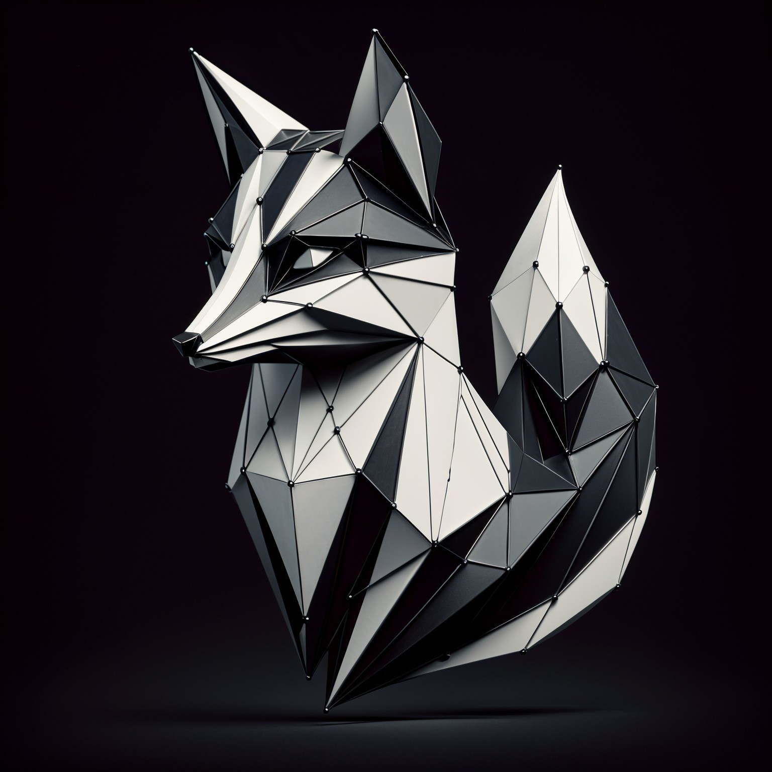 Geometric Black and White Fox Sculpture Design