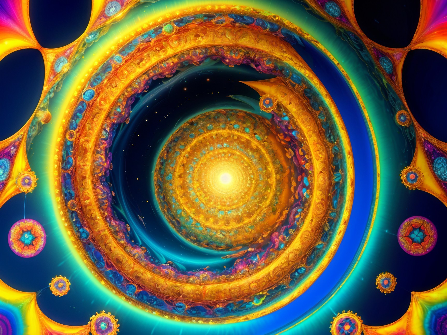 Abstract Cosmic Spiral with Vibrant Colors and Patterns