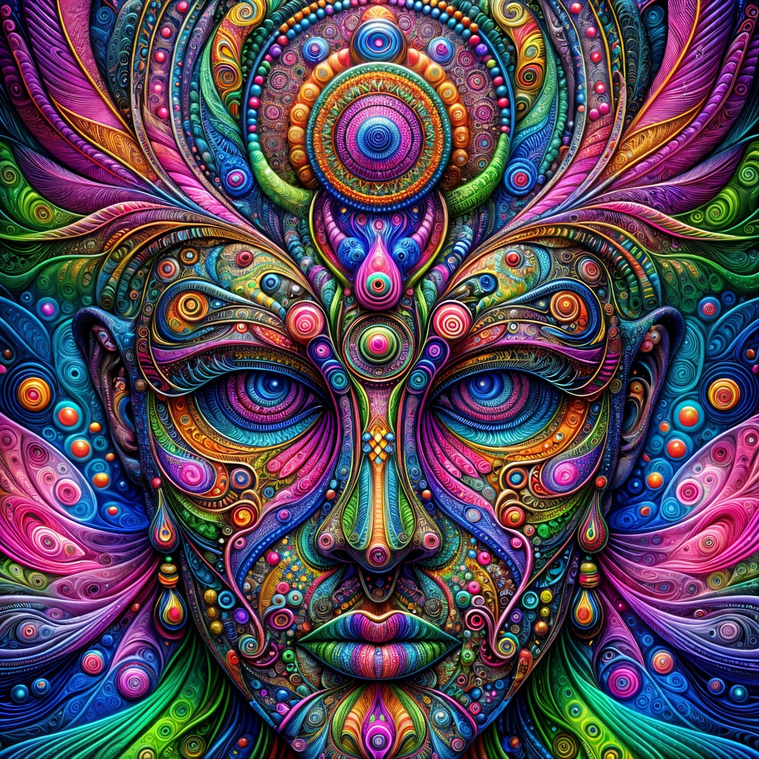 Vibrant Design Featuring Stylized Face and Patterns