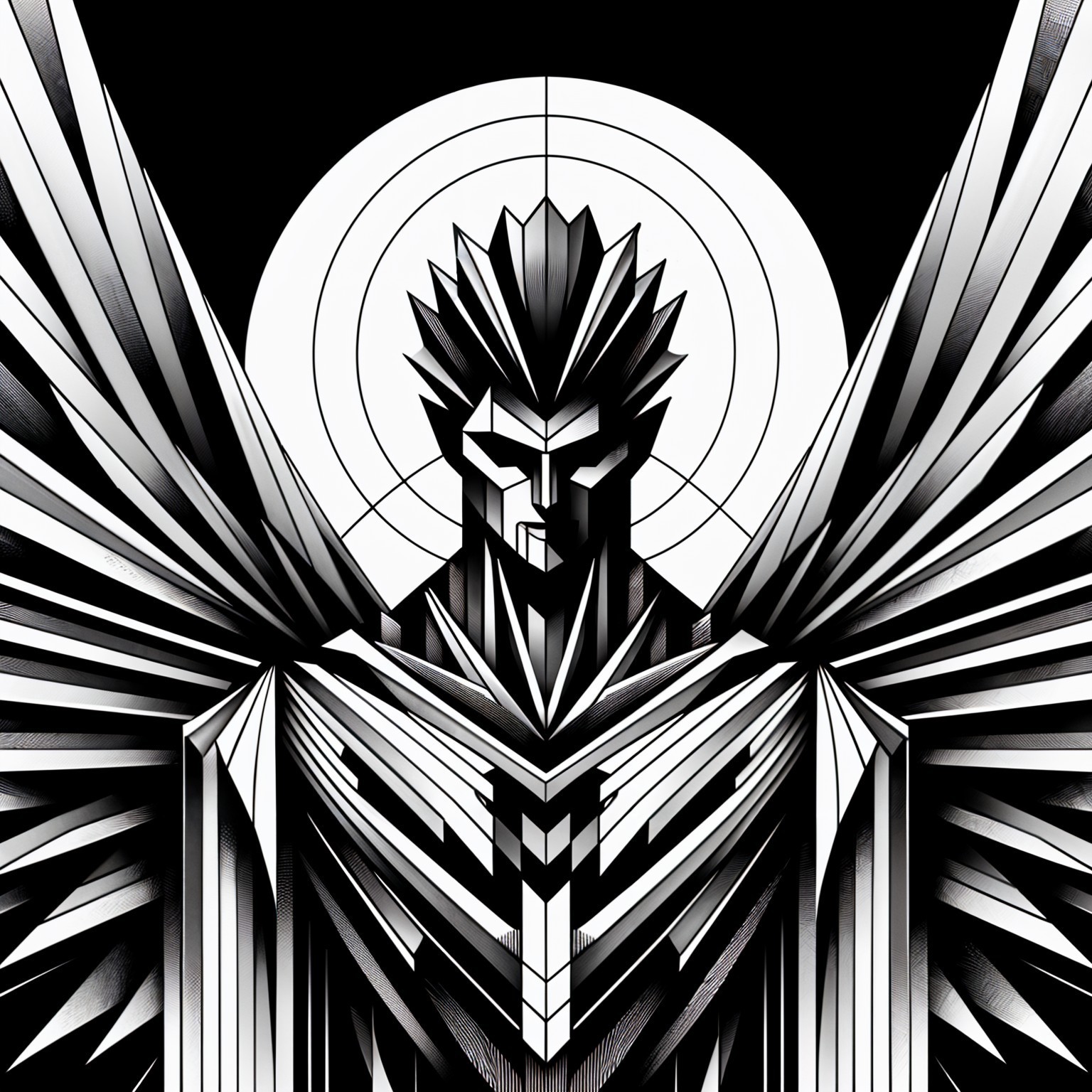 Stylized Winged Humanoid with Geometric Shapes
