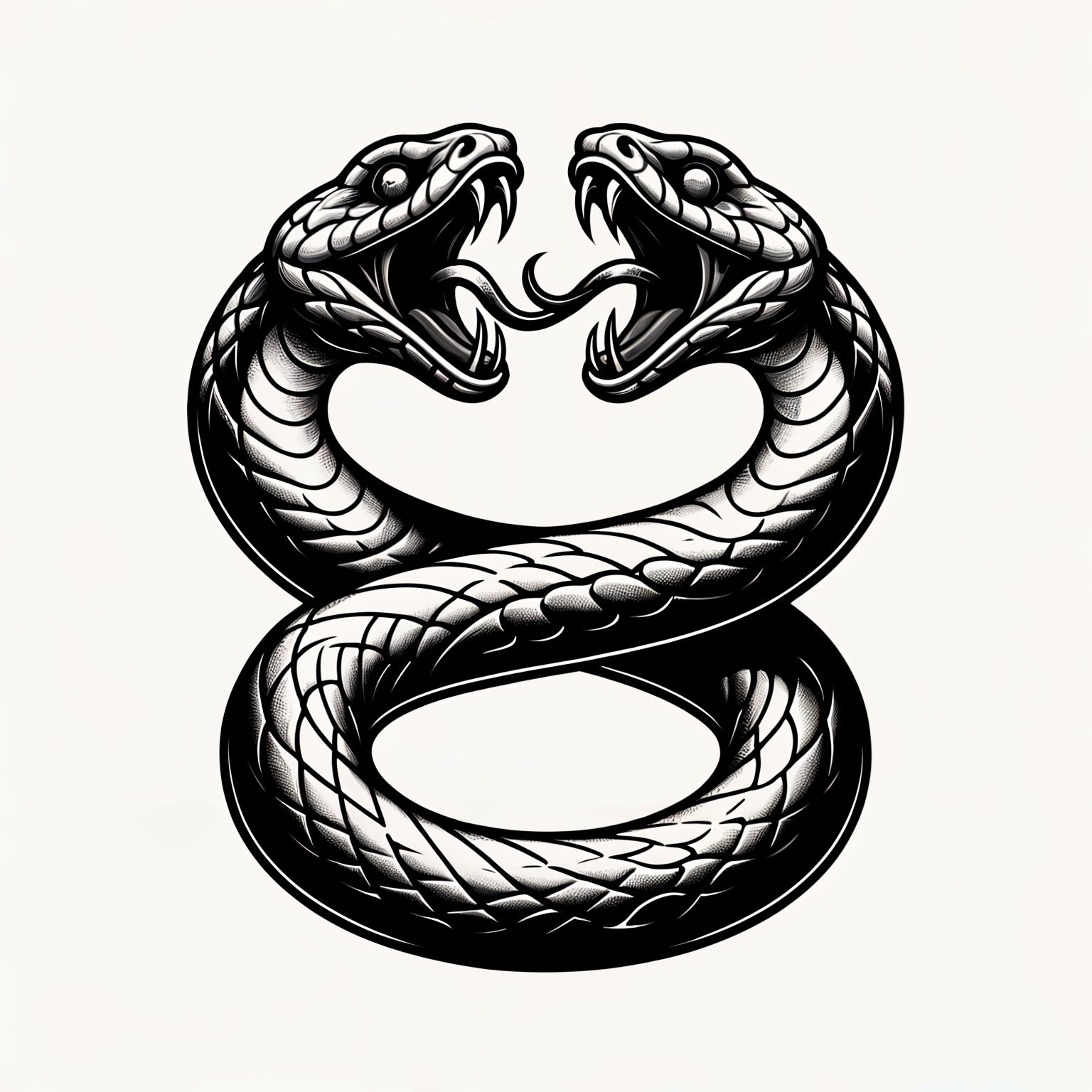 Intricate Black and White Illustration of Intertwined Snakes