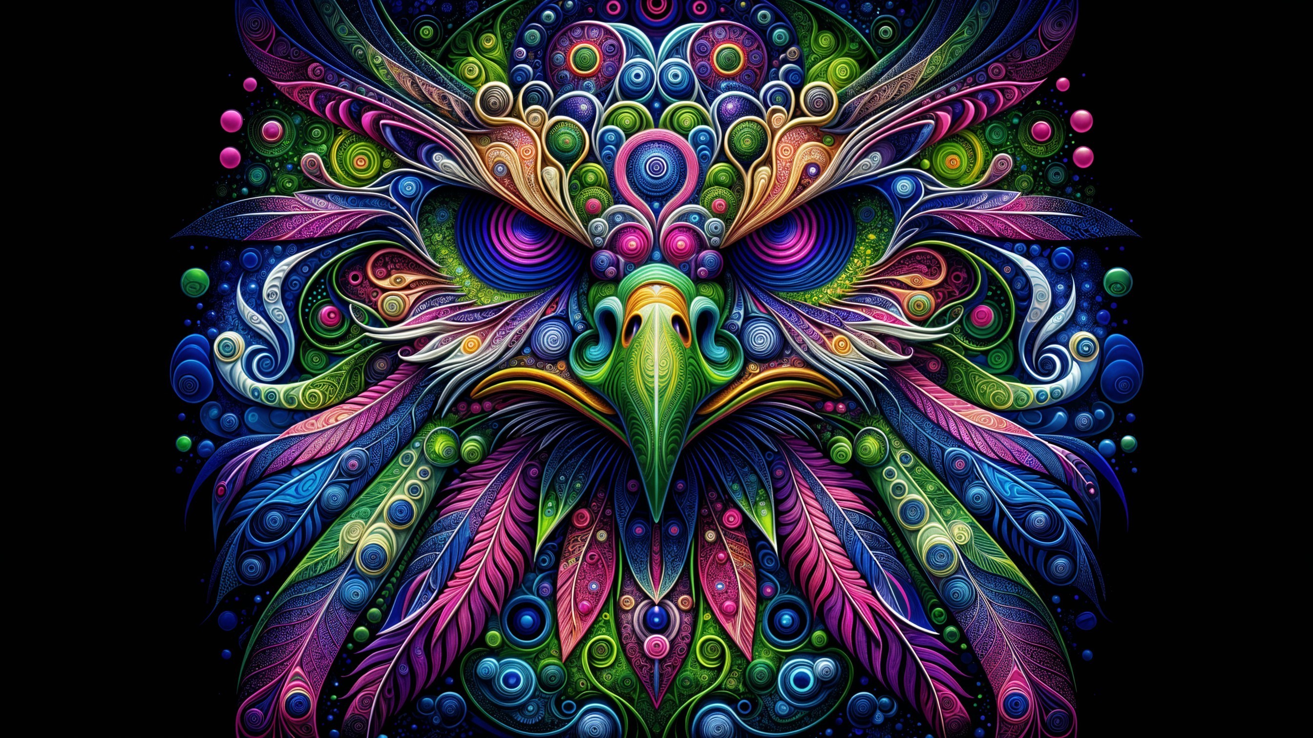 Vibrant Illustration of an Eagle's Face in Psychedelic Style