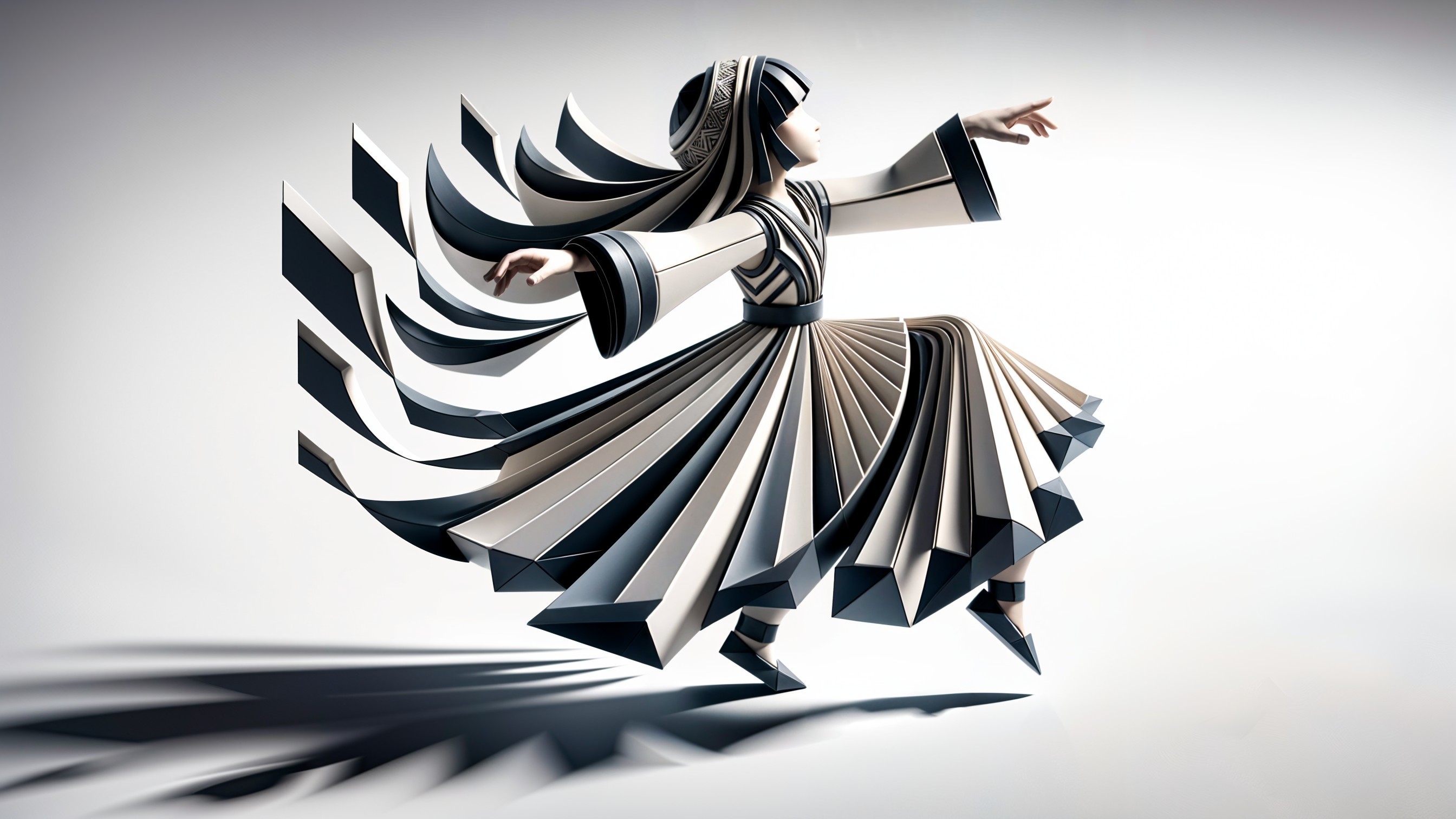 Whimsical Paper Sculpture of a Dancing Figure in Dress