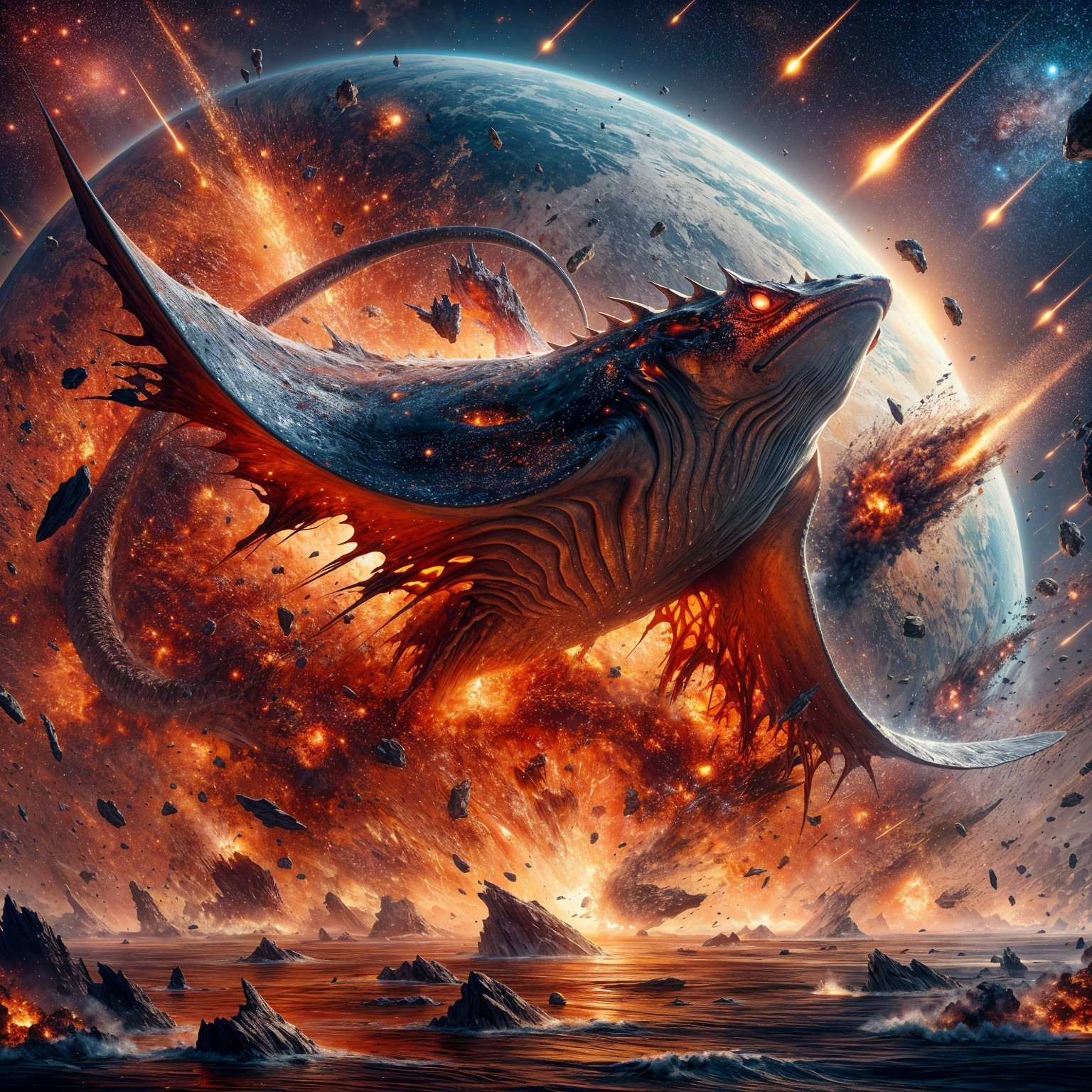 Cosmic Scene of a Manta Ray-like Creature in Space
