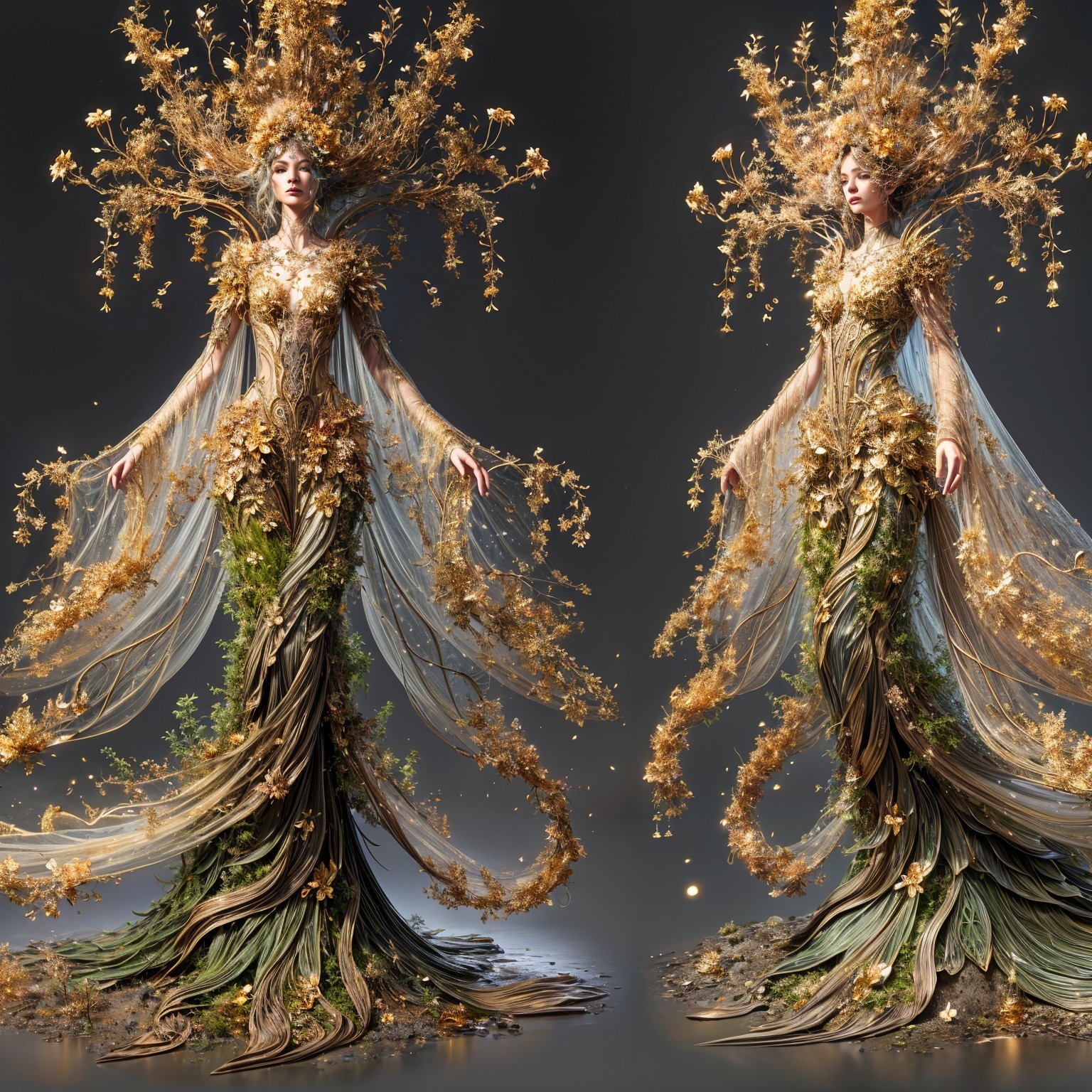 Fantastical Figure Adorned with Nature Elements