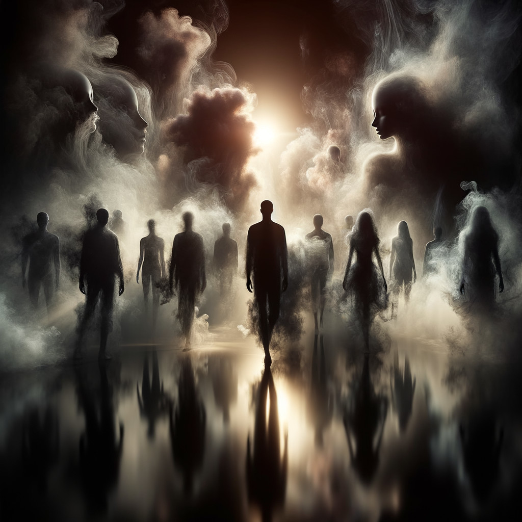 Ethereal Figures in Fog Create Mysterious Atmosphere