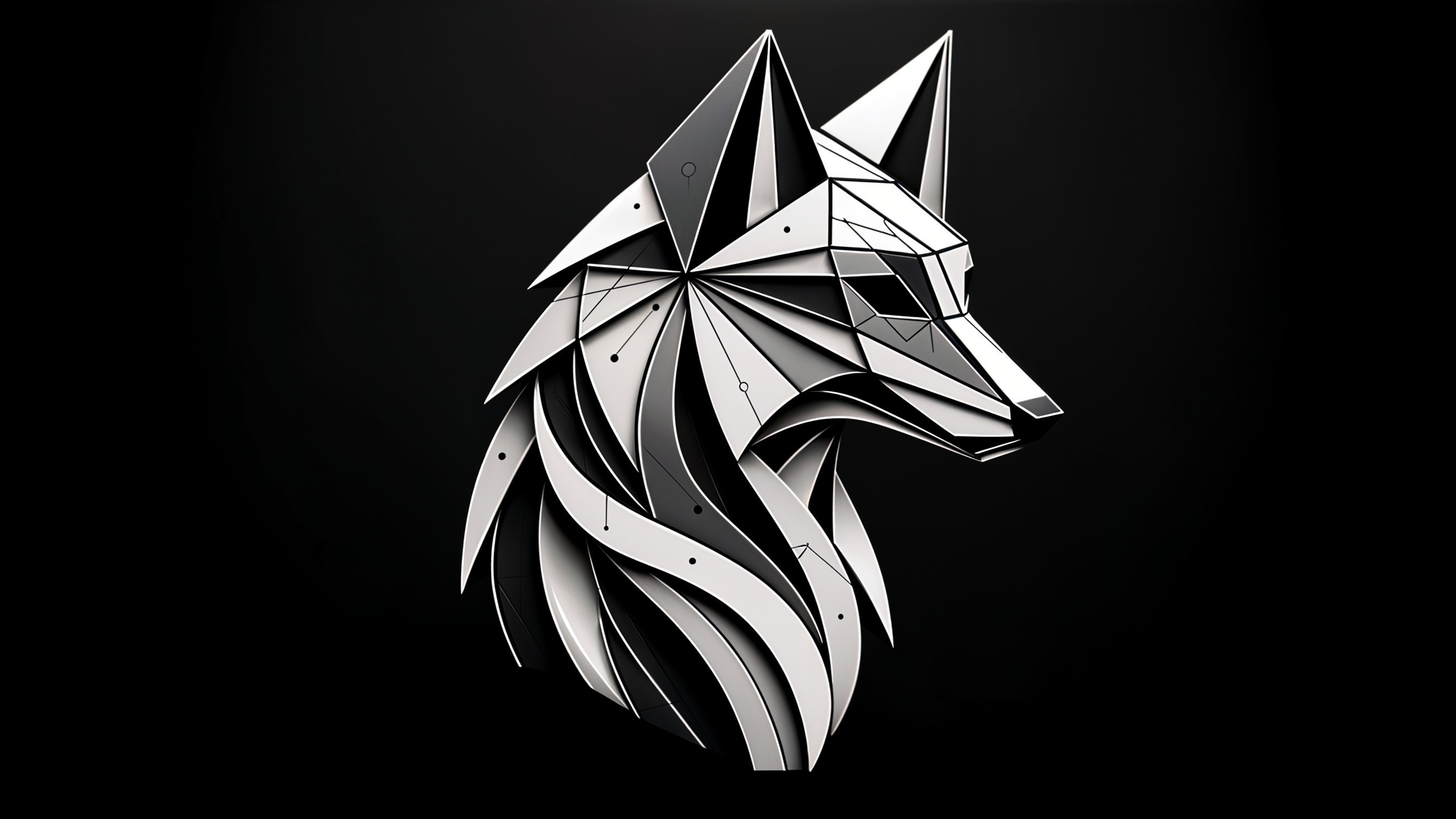 Stylized geometric wolf head design in black and white