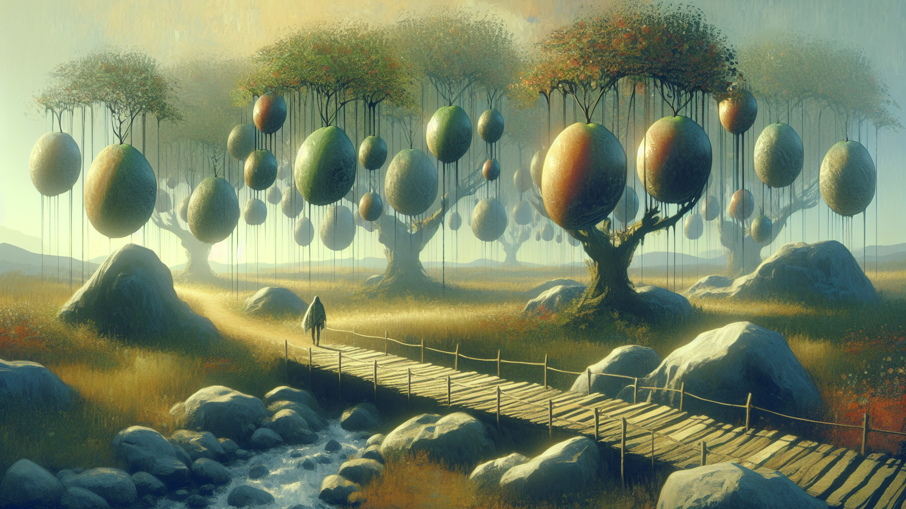 Fantastical Landscape with Hooded Figure and Trees