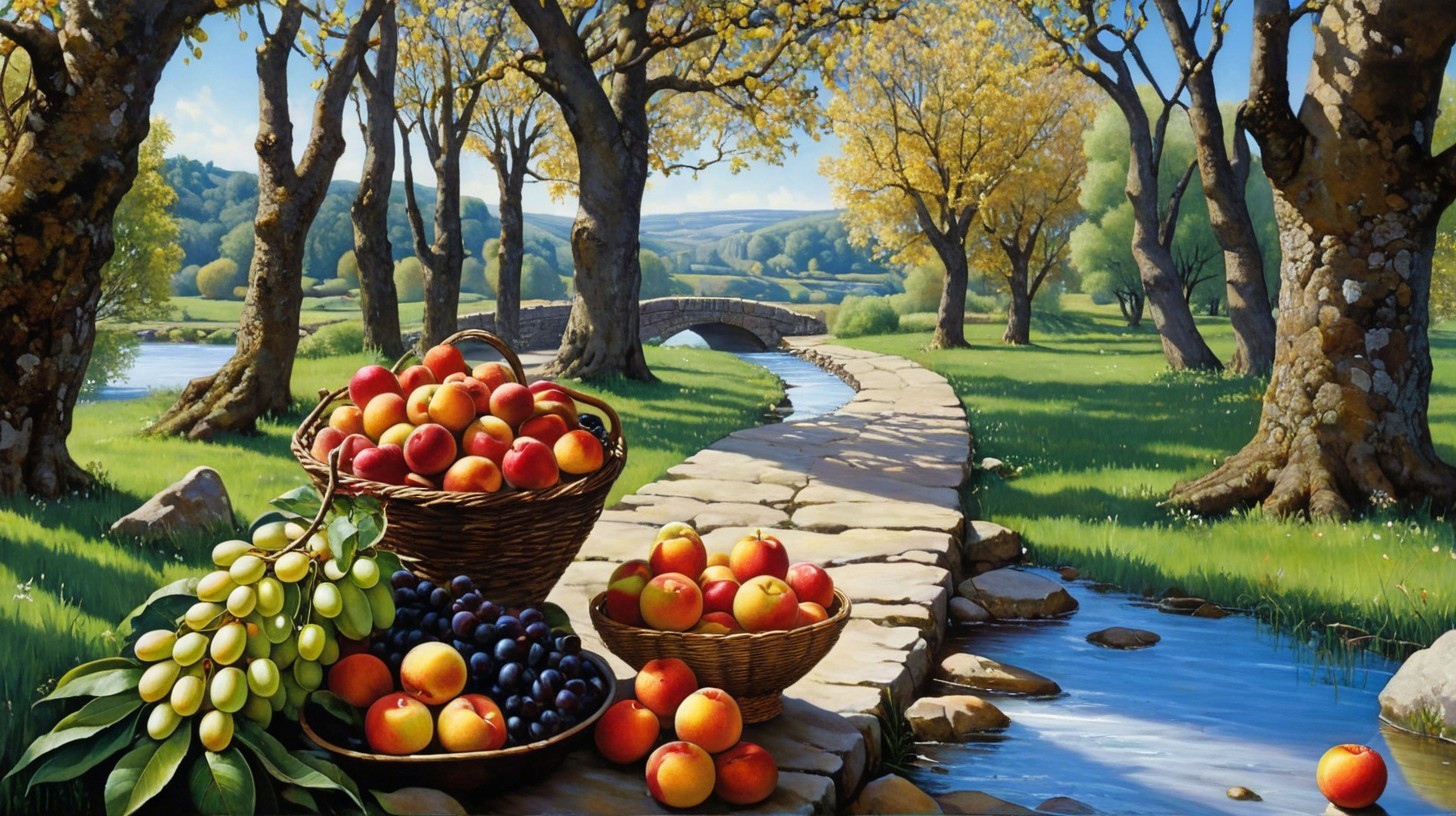 Fairytale Landscape with Fruit Baskets and Stream