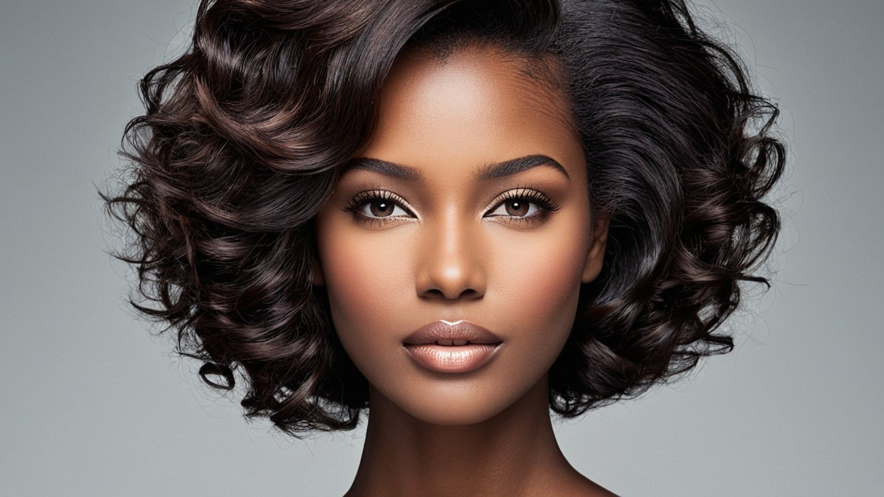 Elegant Close-Up Portrait of a Woman with Curly Hair
