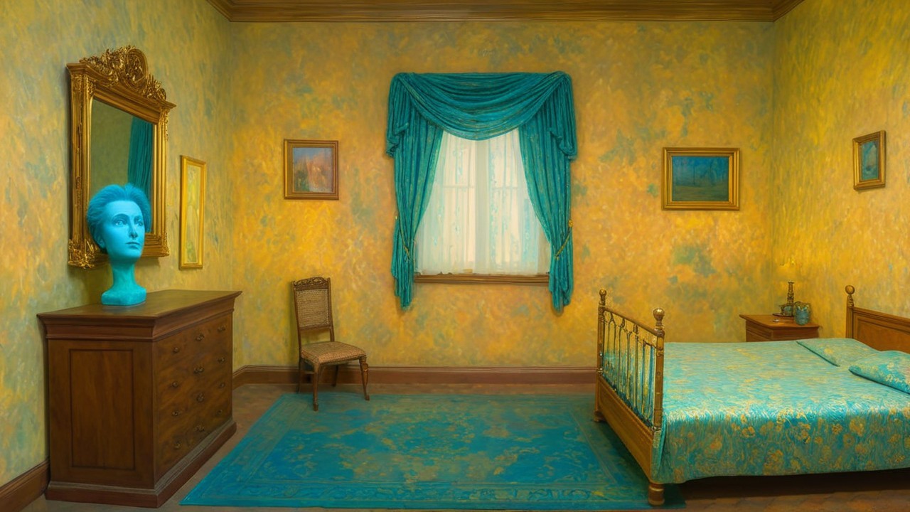 Vibrant Yellow and Blue Decor in a Cozy Room