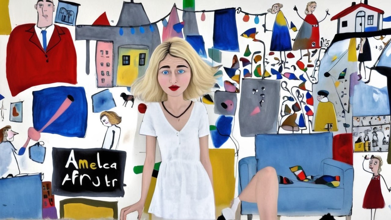 Stylized Animated Woman Against Vibrant Abstract Background