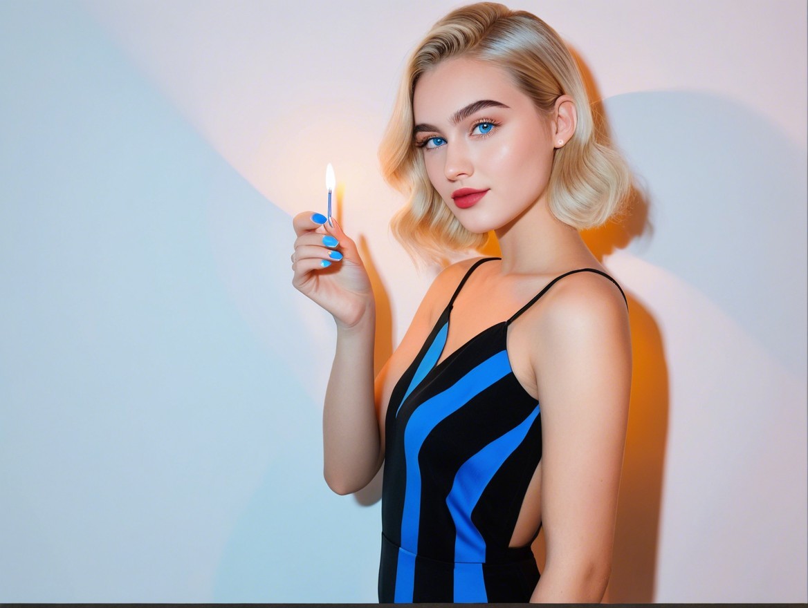 Confident Young Woman in Black Dress with Match