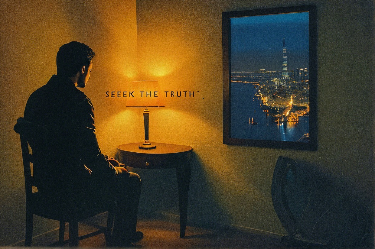 Contemplative Figure in Serene Nighttime Setting