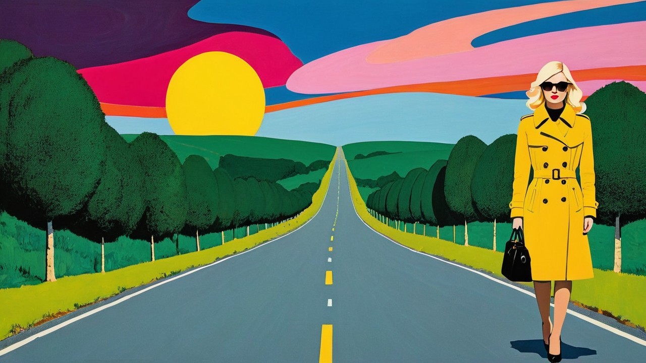 Colorful Pop Art Illustration of a Woman on a Road