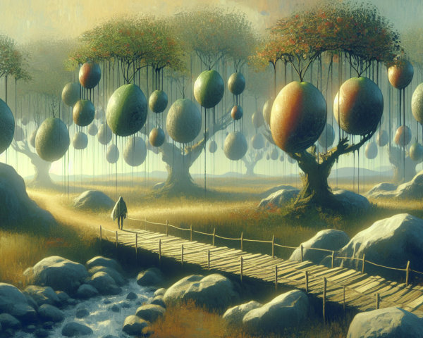 Fantastical Landscape with Hooded Figure and Trees