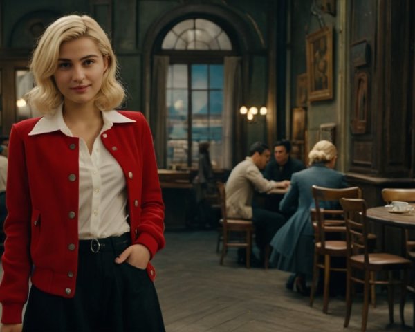 Stylish Young Woman in Vintage Café Setting