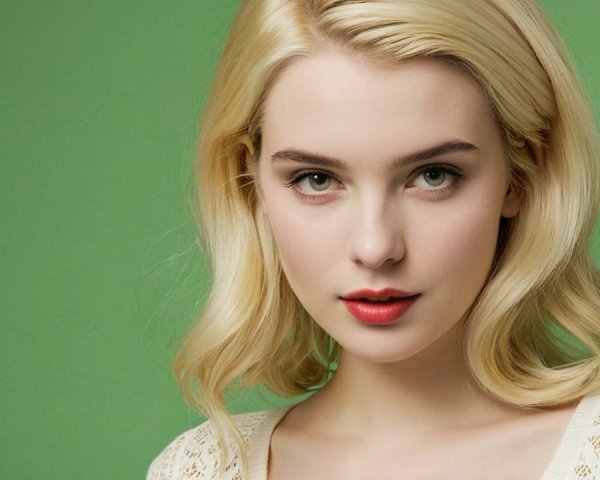 Young woman with blonde hair and green background
