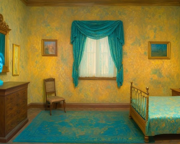 Vibrant Yellow and Blue Decor in a Cozy Room