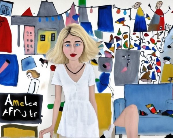 Stylized Animated Woman Against Vibrant Abstract Background