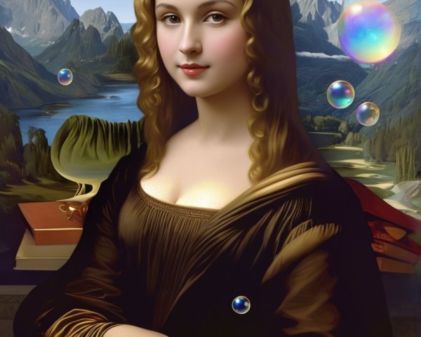 Reinterpretation of the Mona Lisa with Whimsical Elements