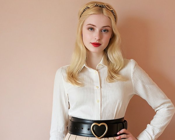 Young Woman in Stylish Outfit Against Pink Background
