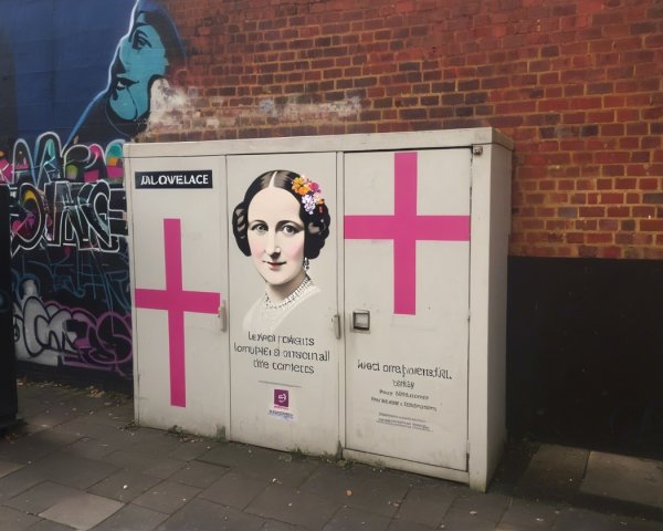 Utility Box Mural of Historical Female Figure with Graffiti