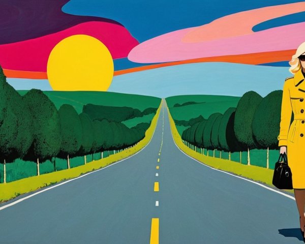 Colorful Pop Art Illustration of a Woman on a Road