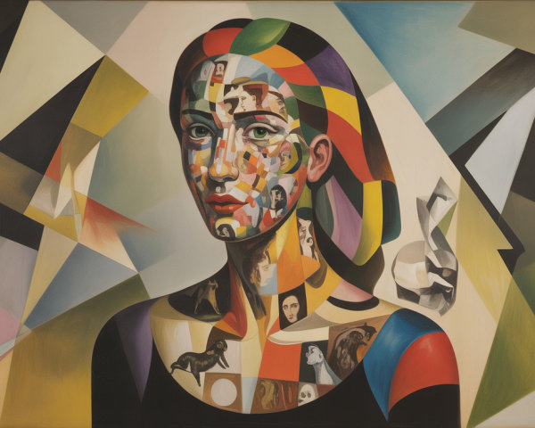 Psychedelic Cubist Portrait with Abstract Elements