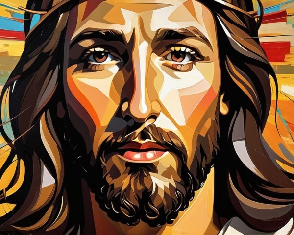 Stylized Portrait of a Serene Man with Long Hair