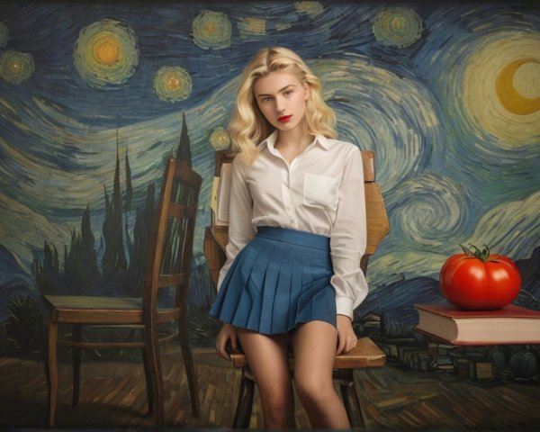 Young Woman in White Blouse and Blue Skirt Portrait
