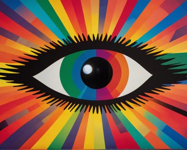 Stylized Eye Surrounded by Colorful Radiant Rays