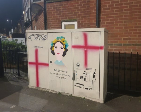 Decorated Utility Box with English Flag and Portrait
