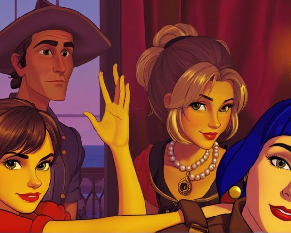 Vibrant Animated Scene with Four Cozy Characters