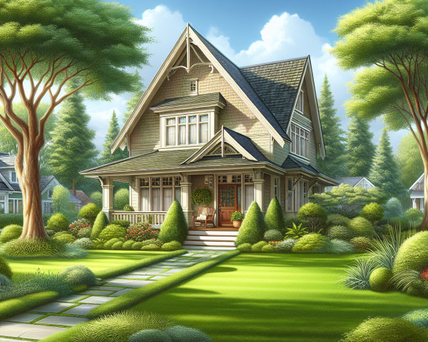 Charming House Surrounded by Lush Greenery and Shade